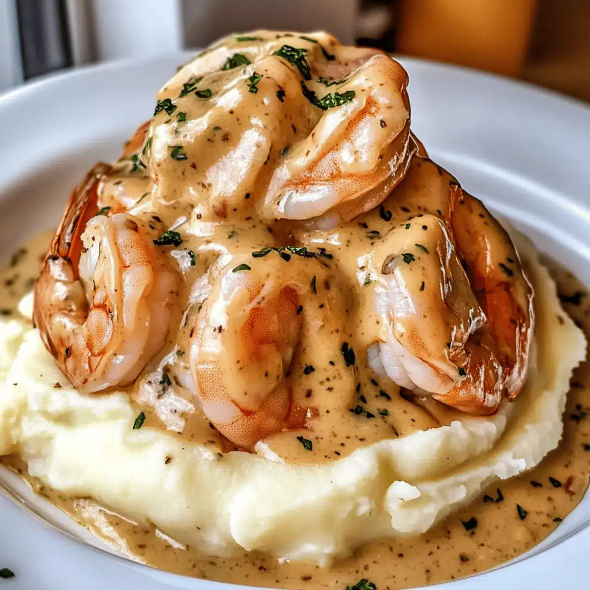 Creamy Garlic Shrimp Over Mashed Potatoes