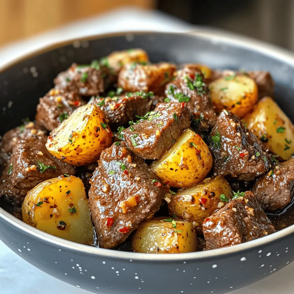 Garlic Butter Beef Bites & Potatoes