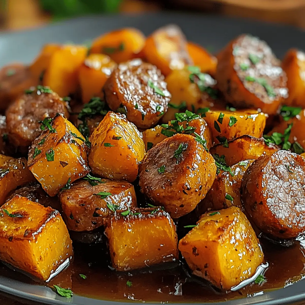 Sausage and Sweet Potatoes with Honey Garlic Sauce