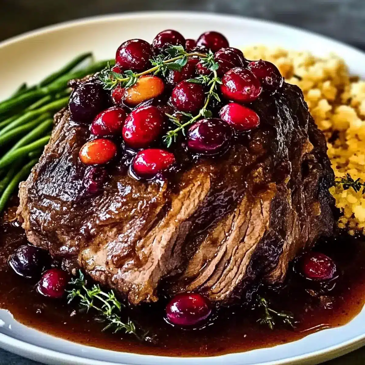 Slow-Braised Beef Roast with Cranberry Balsamic Glaze