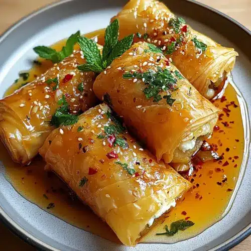 Oven Fried Feta Rolls with Chili Honey