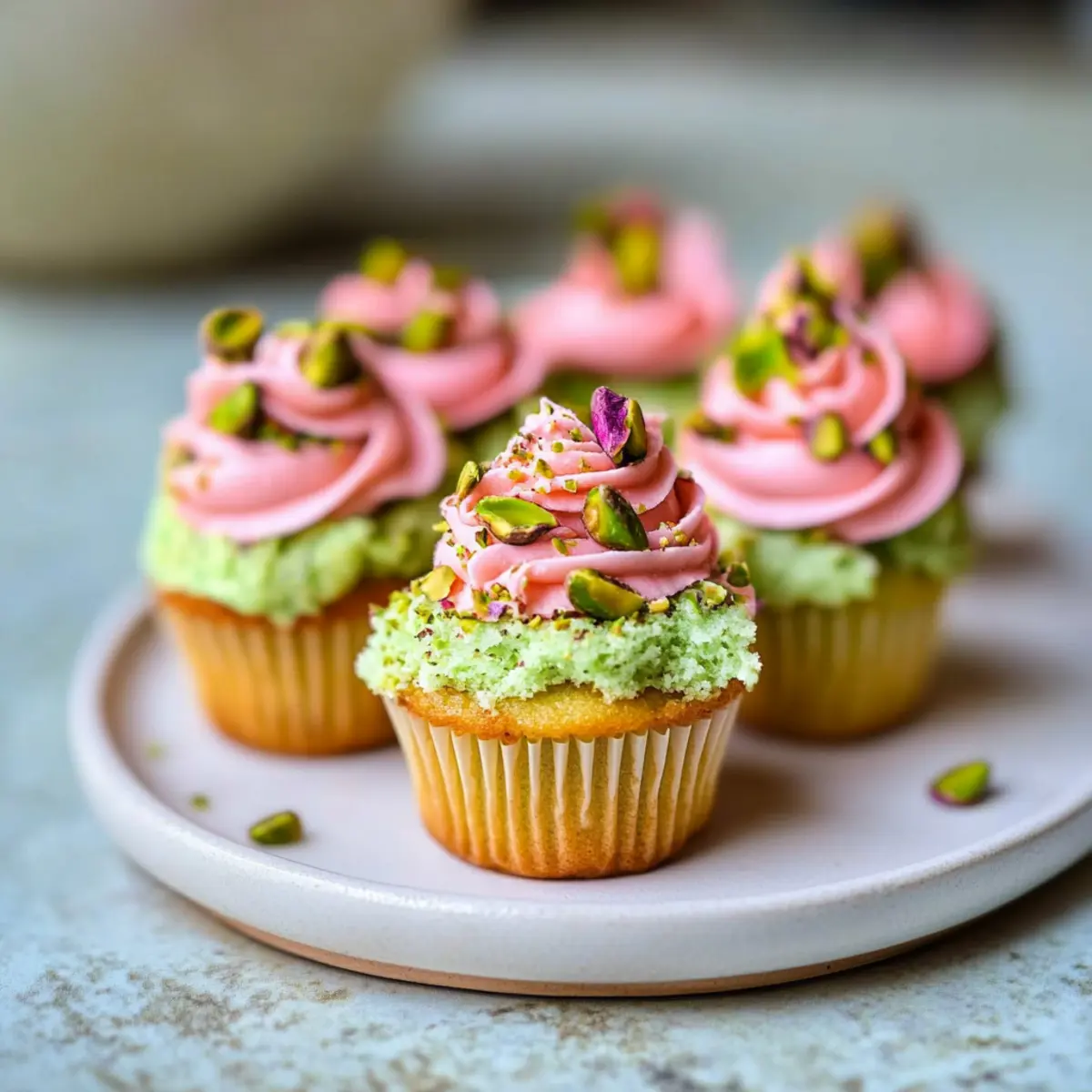 Vegan Mini Rose Pistachio Cupcakes