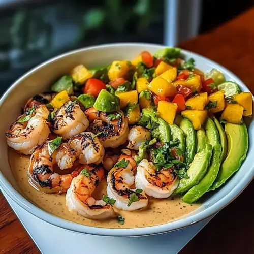 Shrimp and Avocado Bowls with Mango Salsa & Lime-Chili Sauce