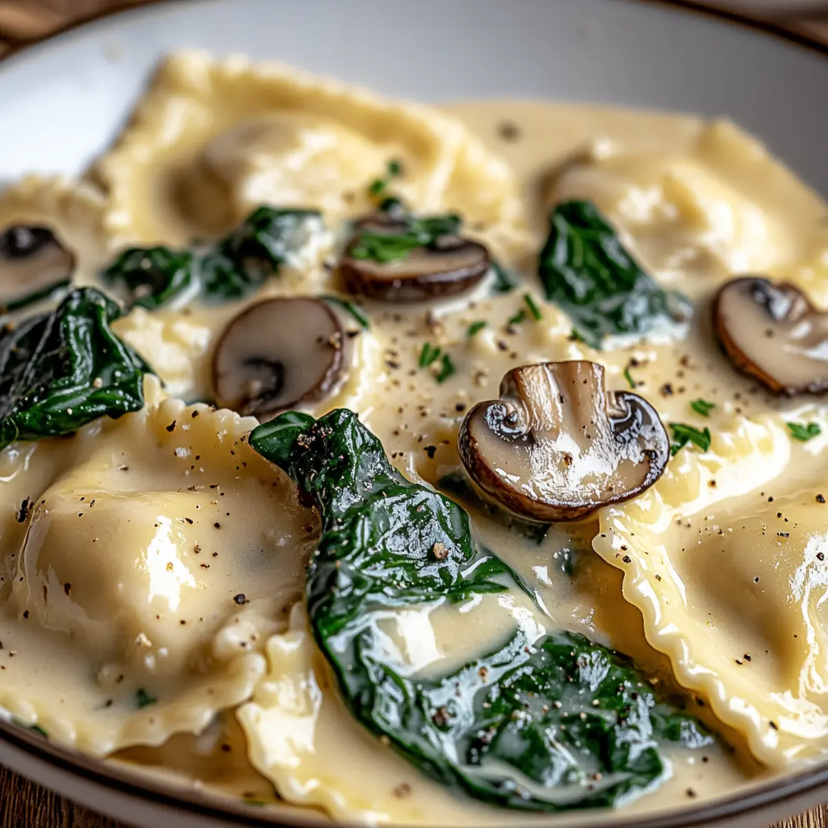 Spinach and Mushroom Alfredo Ravioli
