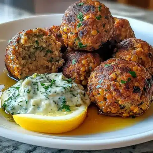 Baked Greek Lentil Meatballs with Tzatziki