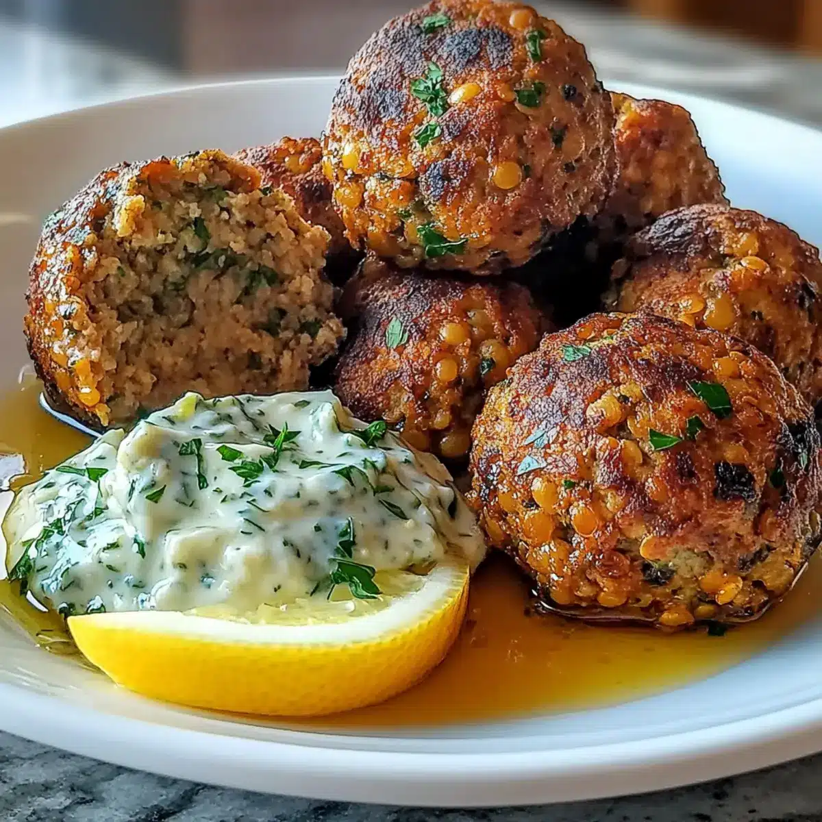 Baked Greek Lentil Meatballs with Tzatziki