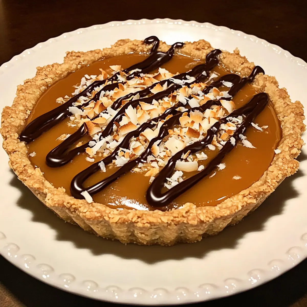Samoa Cookie Pie with Caramel and Coconut