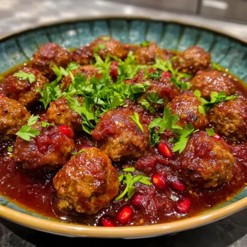 Lebanese Kefta Meatballs in Tomato Pomegranate Sauce